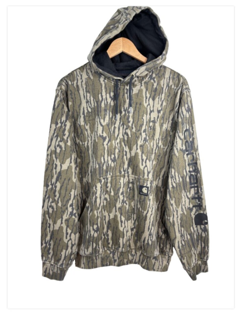Carhartt Mossy Oak Bottomland Camo Hoodie Sweatshirt Sleeve Logo Men's Size Smal